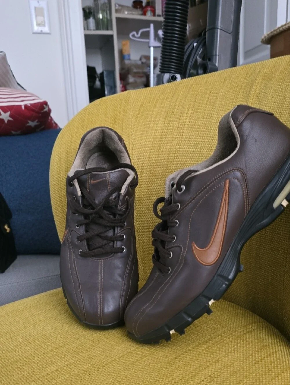 Nike Men’s Brown Leather Sneakers with Tan Swoosh Accent